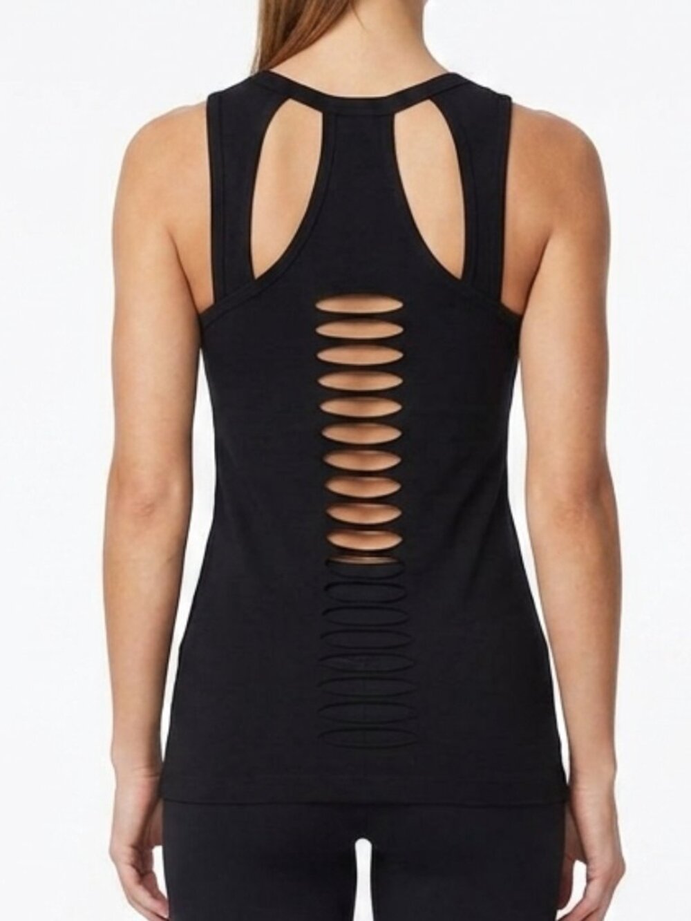 Vocal Black Jewel Studded Tank with Distressed Back Women's Size S